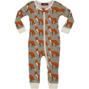 Milkbarn Organic Cotton Long Sleeves Zipper Pajama - Orange Fox